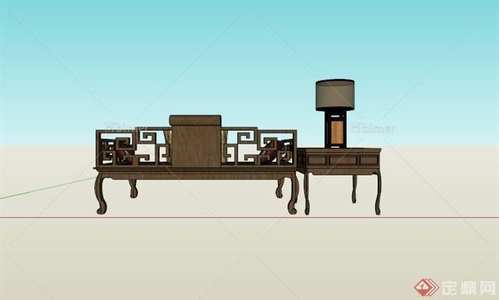 某古典中式木质沙发组合SU模型