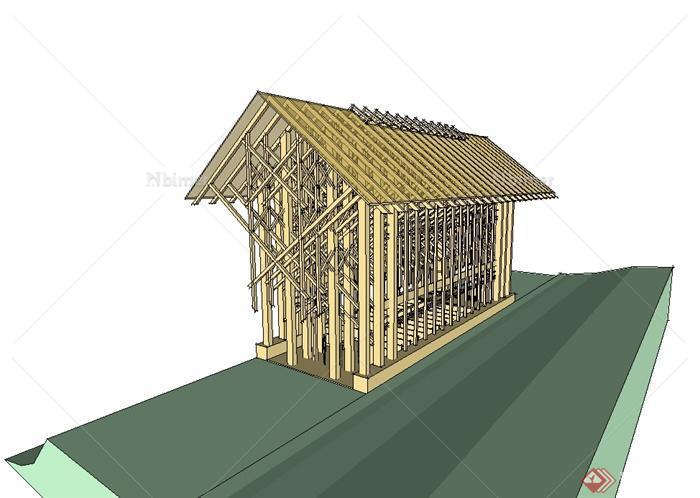 现代中式风格教堂框架结构设计su模型[原创]