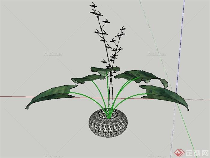某室内装饰圆形花钵设计SU模型