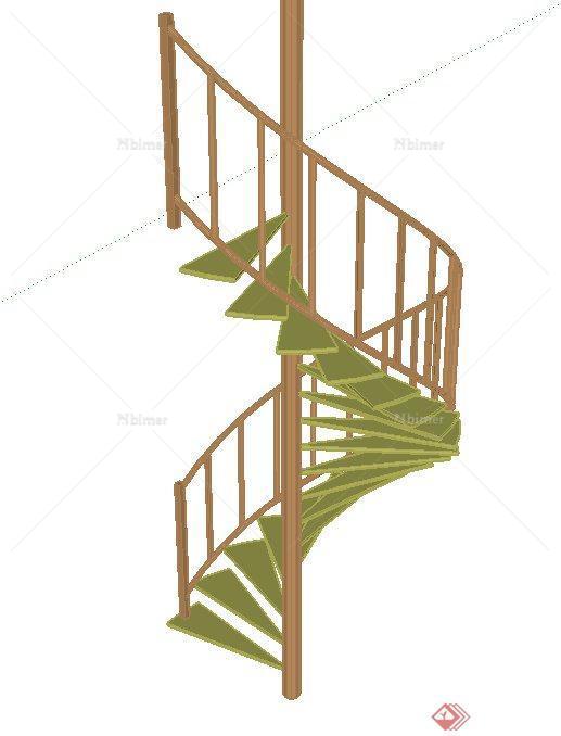 室内装饰木质旋转单人楼梯设计SU模型[原创]