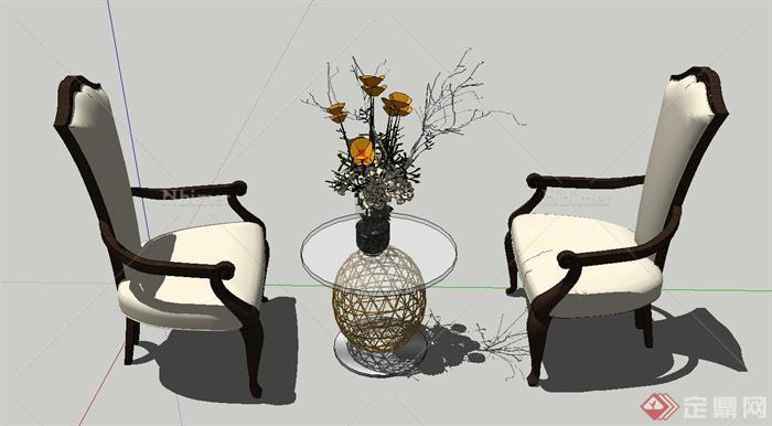 现代两人沙发、茶几组合设计SU模型