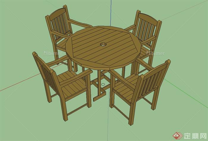 某现代四人木质桌椅设计su模型