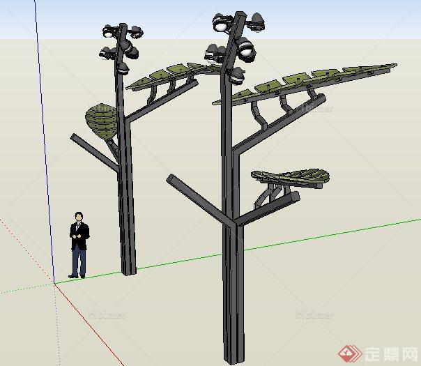 园林景观节点两个路灯设计SU模型[原创]