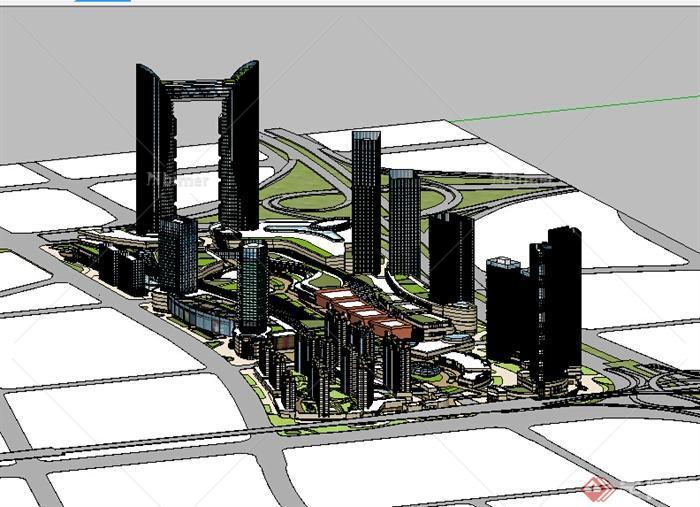 现代风格城市商业片区多层商业建筑设计su模型