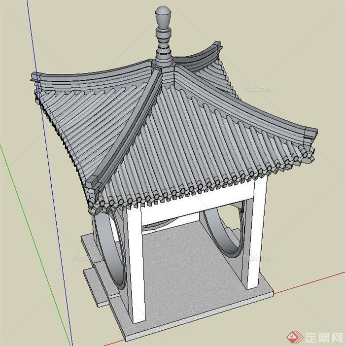 古典中式带宝顶的四角亭设计SU模型