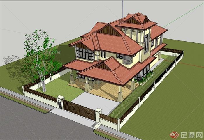 东南亚风格别墅建筑设计SU模型