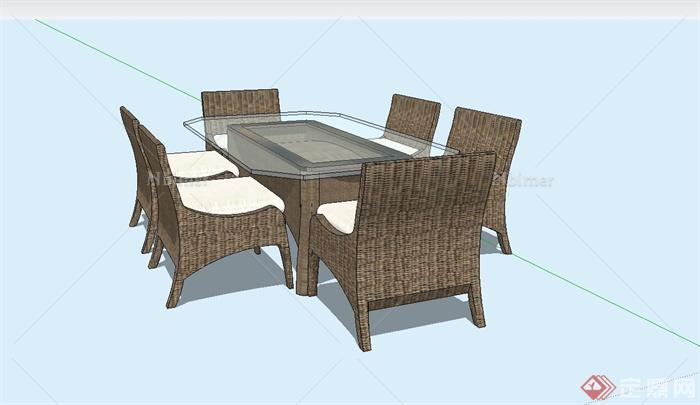 某现代室内餐桌椅设计su模型