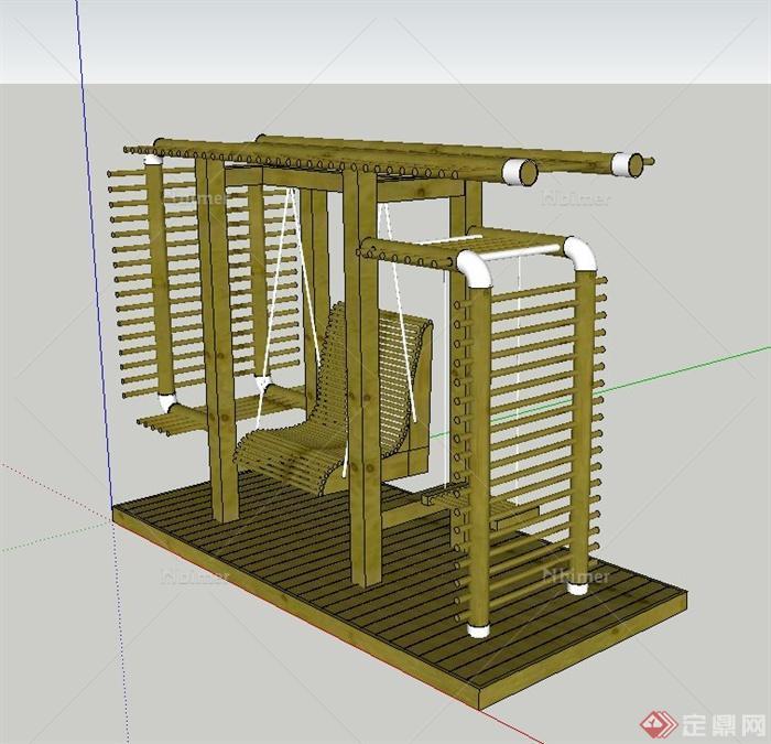 青黄木多功能吊椅廊架设计SU模型