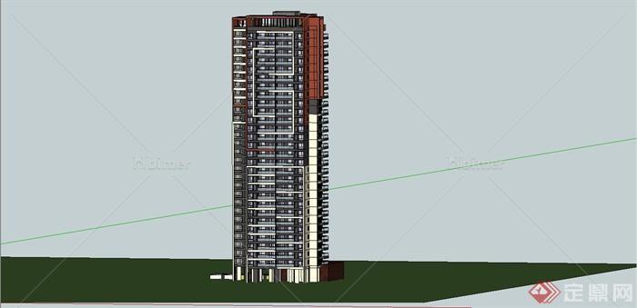某现代风格高层简约住宅公寓建筑设计SU模型[原创