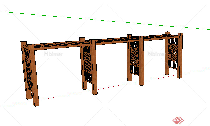 某中式木质廊架设计SU模型素材