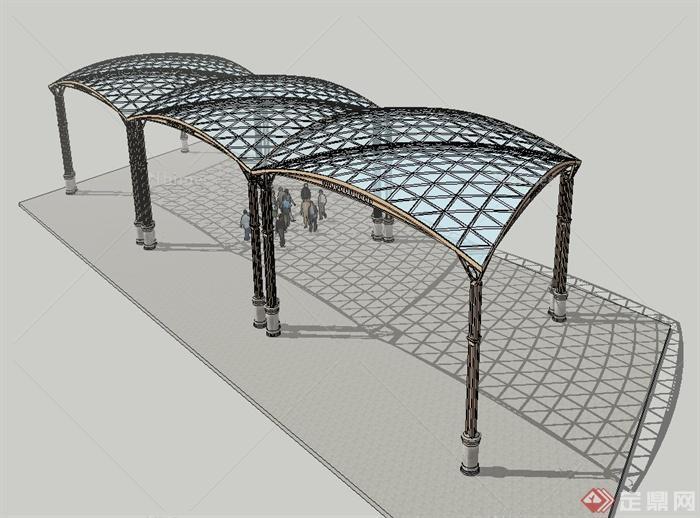 现代玻璃平行四边形廊架设计SU模型