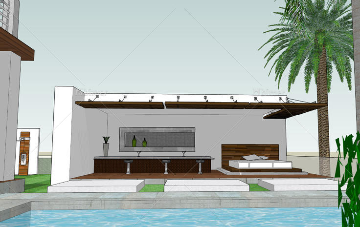 现代风格热带独栋别墅住宅sketchup模型