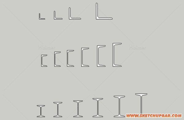 常用型钢组件，角钢、槽钢、工字钢