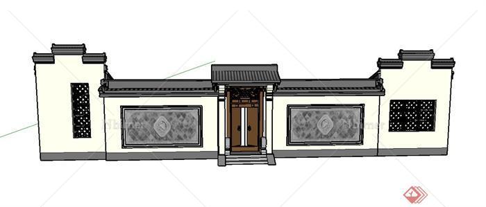 某古典中式风格门及围墙设计SU模型