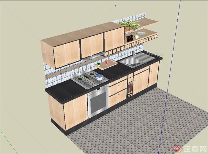 现代风格室内空间厨房设计su模型[原创]