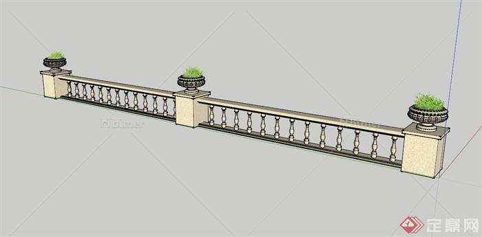 欧式围栏设计su模型（含花钵）