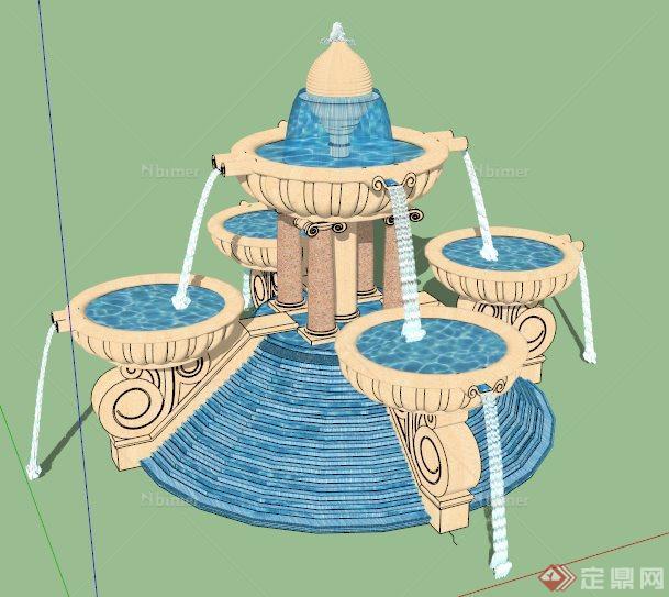 园林景观叠水喷泉水景su模型