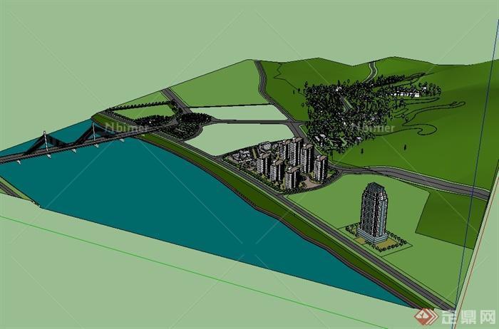 某现代风格旅游景区景观及建筑规划设计su模型[原