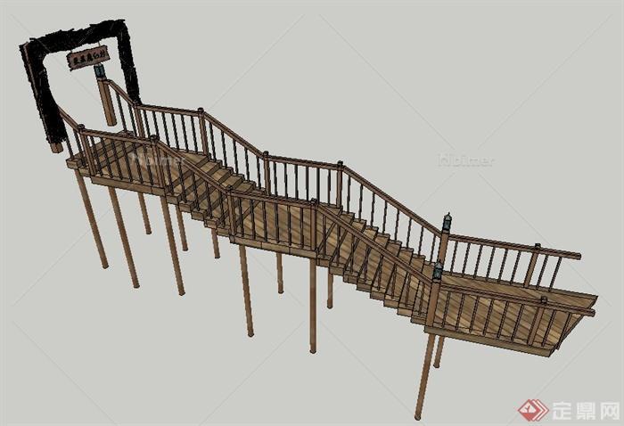 现代风格山体木制楼梯设计su模型