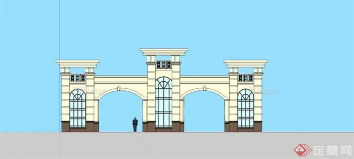 欧式小区入口对称大门设计模型[原创]
