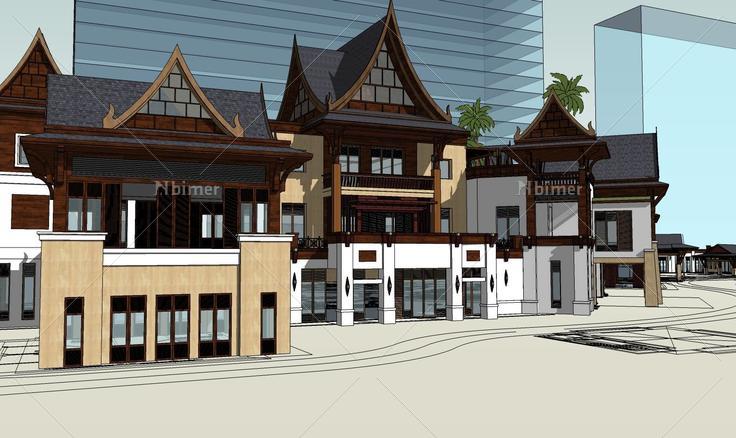 南亚风格度假酒店建筑sketchup模型(146614)su模