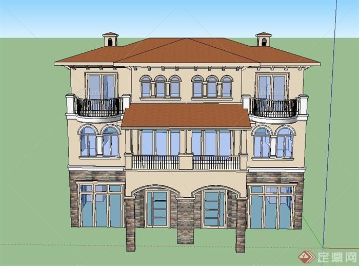一个欧式三层别墅建筑设计su模型