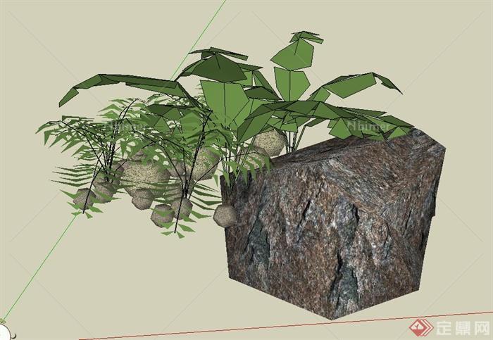 园林景观景石与植物组合设计SU模型