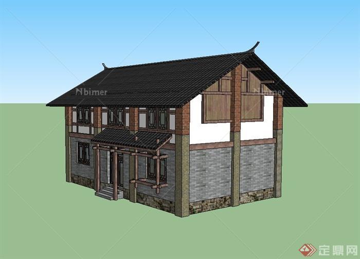 古典中式风格度假村住宅建筑设计su模型