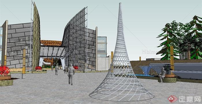 某现代城市广场设计su模型（含建筑）