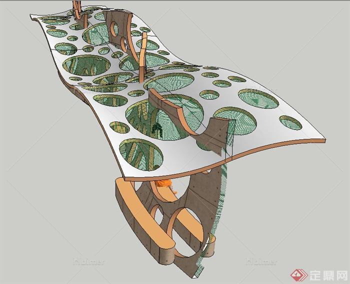 现代镂空独角廊架设计SU模型
