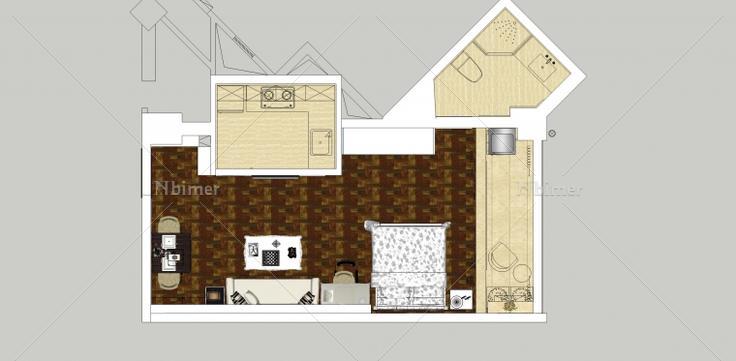 简欧风格单身公寓设计方案带SketchUp模型下载分