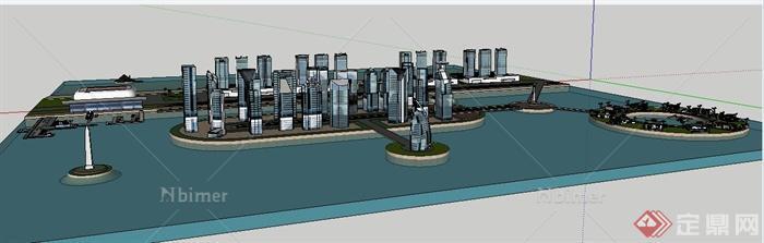 现代滨水城市概念规划建筑su模型[原创]