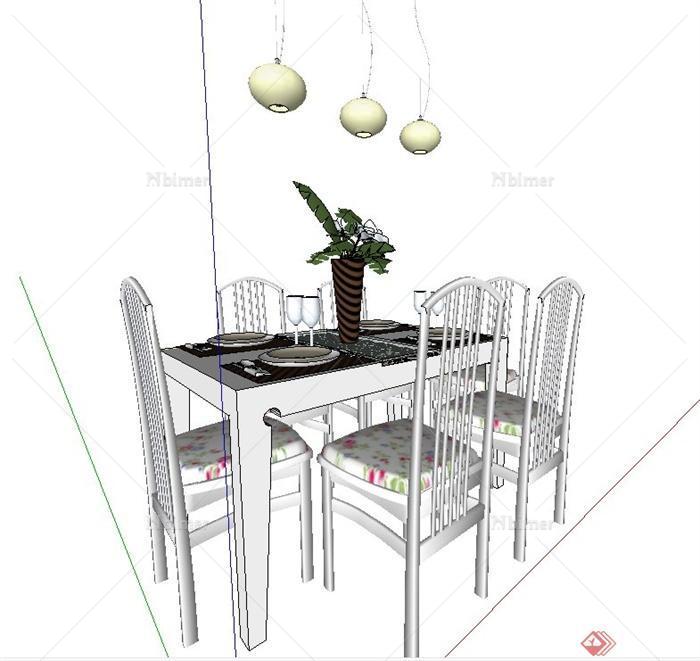 现代田园风格餐桌椅设计SU模型