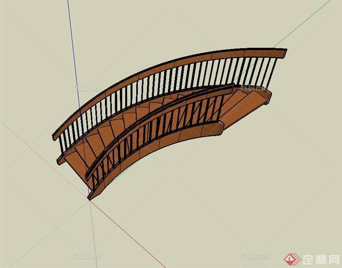 某现代风格木质材质楼梯设计su模型[原创]