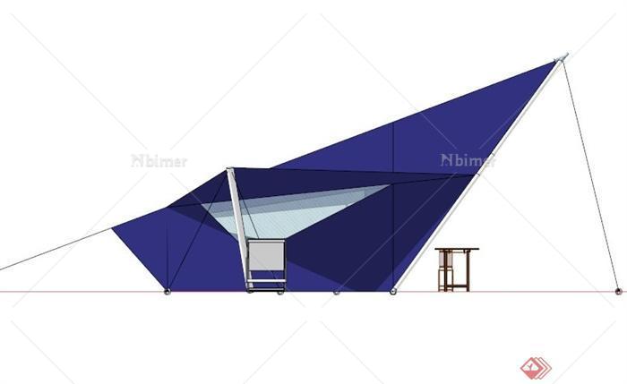 现代蓝色野营帐篷设计SU模型[原创]