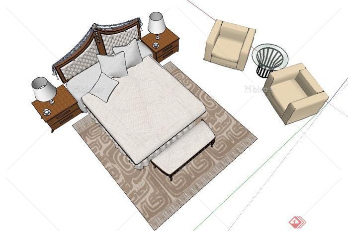 现代卧室床桌椅家具设计SU模型