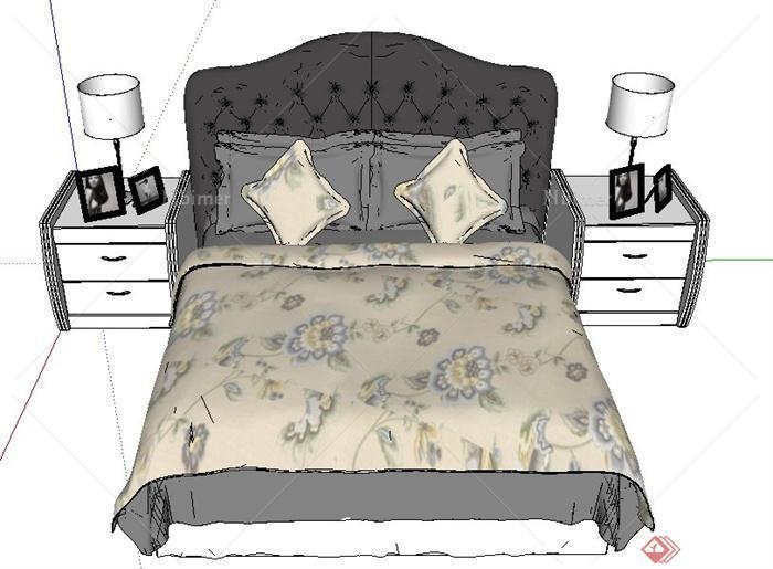 现代风格双人床及床头柜su模型