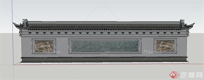 古典中式节点景墙设计SU模型