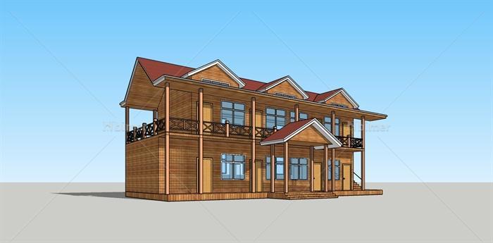 某现代木结构房子设计SU模型素材