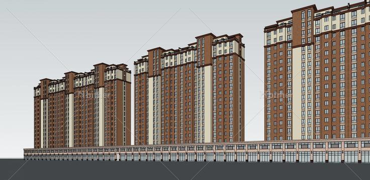 欧式高层住宅楼及商业(33349)su模型下载