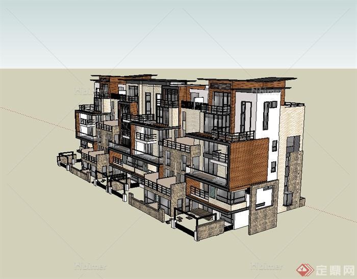 新亚洲风格详细精致住宅楼设计su模型[原创]