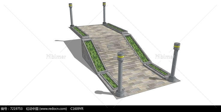 室外铺装花坛楼梯SU模型