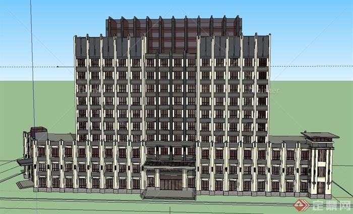 某现代高层丁字形办公楼建筑设计SU模型