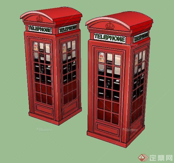 两款红色公用电话亭Su模型[原创]