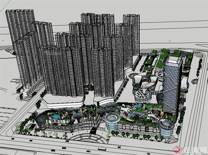 某城市规划综合建筑设计SU模型（1）