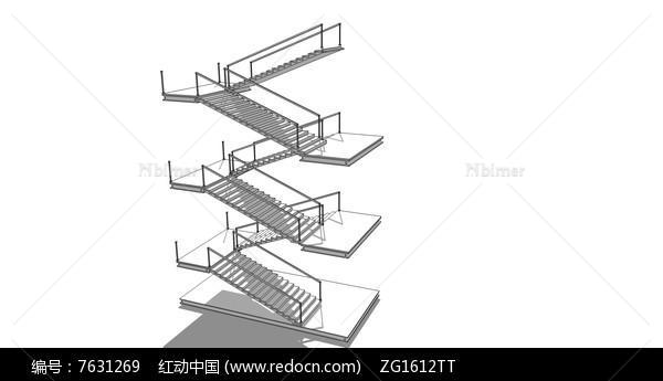 高层建筑简约楼梯SU