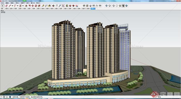 某地现代高层住宅小区建筑设计su模型