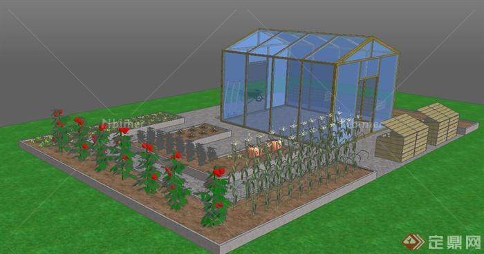 某一阳光房花园设计su模型