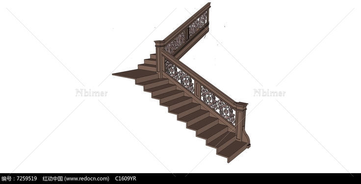 木质复古楼梯SU模型