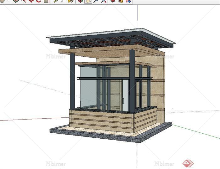 现代风格门卫亭设计su模型[原创]